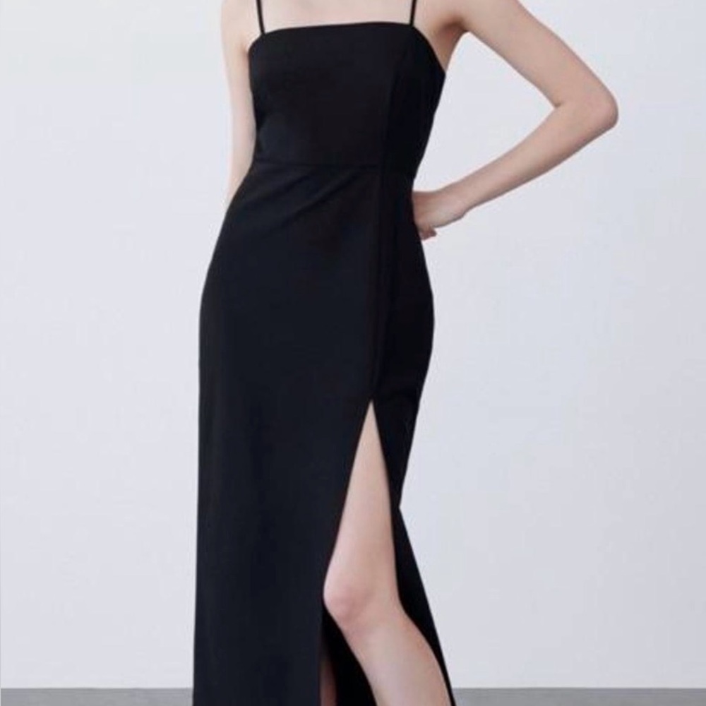 Zara Black Strapless Spaghetti-Strap Evening Dress